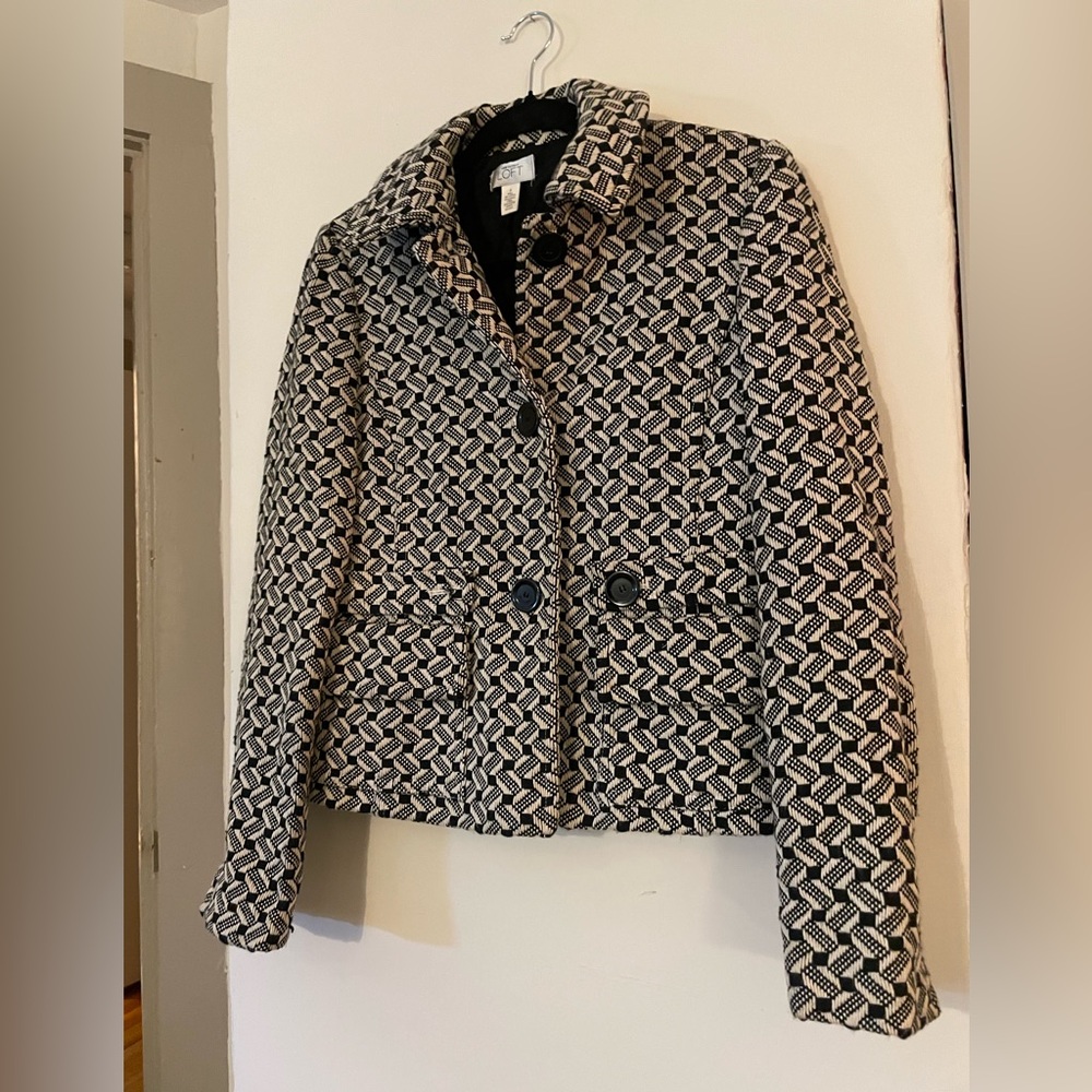 Ann Taylor Loft Black White Blazer Jacket Cover Business Casual Size 4 Women’s - Picture 2 of 4